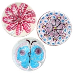 Fratelli Toso Murano Pink Blue Mosaic Flowers Italian Art Glass Paperweight