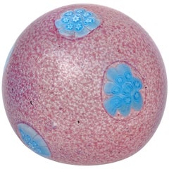 Fratelli Toso Murano Pink Blue Flowers Glass Italian Art Glass Paperweight