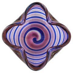 Fratelli Toso Murano Pink Blue Gold Flecks Art Glass Bowl / Ashtray with Swirls