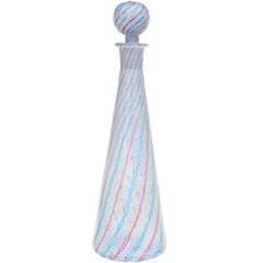 Fratelli Toso Murano Pink Blue White Ribbon Retro Italian Art Glass Decanter