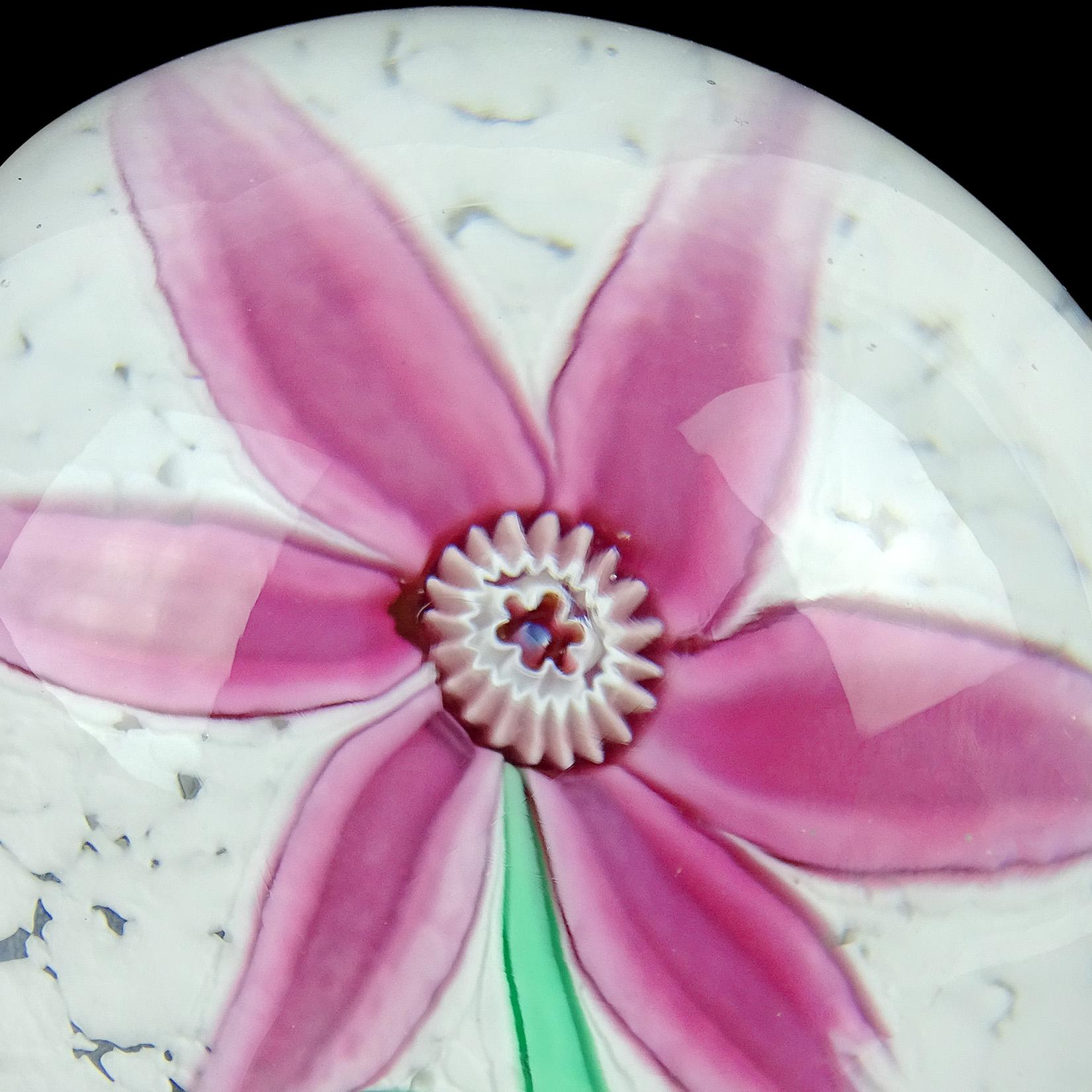 Fratelli Toso Murano Pink Flower Ribbons Italian Art Glass Vintage Paperweights In Good Condition In Kissimmee, FL