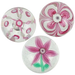 Fratelli Toso Murano Pink Flower Ribbons Italian Art Glass Vintage Paperweights Fratelli Toso Murano Pink Flower Ribbons Italian Art Glass Vintage Paperweights