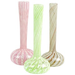 Fratelli Toso Murano Pink Green Copper Italian Art Glass Specimen Flower Vases