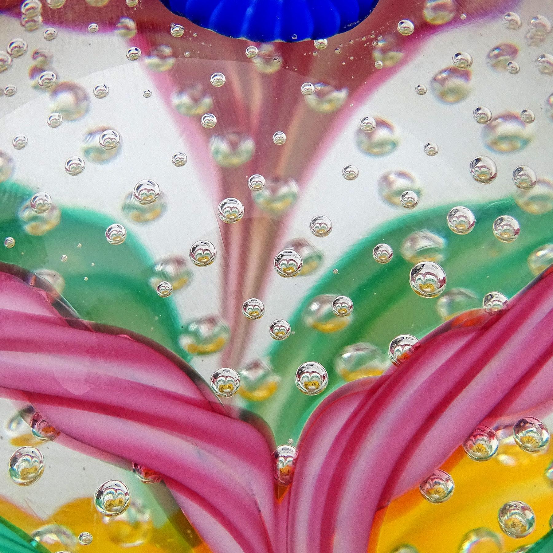 Mid-Century Modern Fratelli Toso Murano Pink Green Yellow Blue Italian Art Glass Crown Paperweight