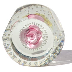 Fratelli Toso Murano Pink Rose Flower Italian Art Glass Faceted Paperweight