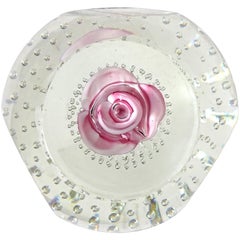 Fratelli Toso Murano Rosa Rose Blume Italienische Kunst Glas Facettiert Briefbeschwerer