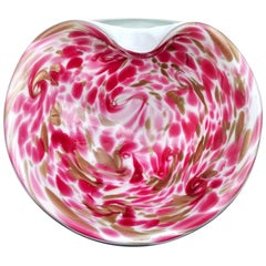 Fratelli Toso Murano Pink White Aventurine Italian Art Glass Decorative Bowl