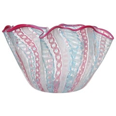 Fratelli Toso Murano Pink White Blue Italian Art Glass Fazzoletto Flower Vase