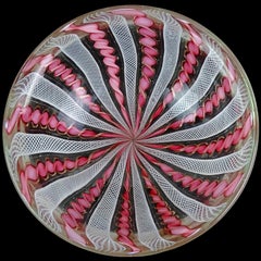 Fratelli Toso Murano Pink White Copper Aventurine Ribbons Italian Art Glass Bowl