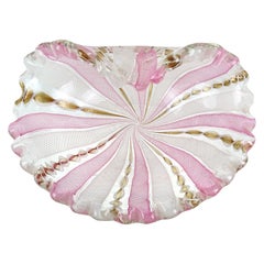 Fratelli Toso Murano Pink White Copper Zanfirico Ribbons Italian Art Glass Bowl