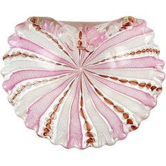 Fratelli Toso Murano Pink White Copper Zanfirico Ribbons Italian Art Glass Bowl