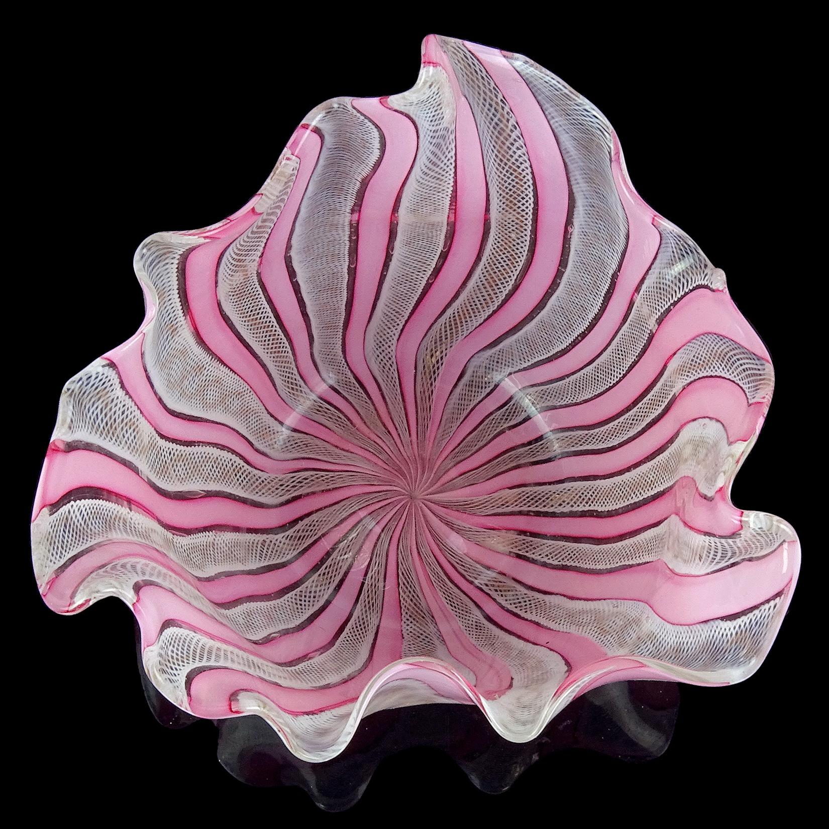 Italiano Fratelli Toso Murano Vaso di fiori Fazzoletto in vetro artistico italiano con nastri bianchi e rosa