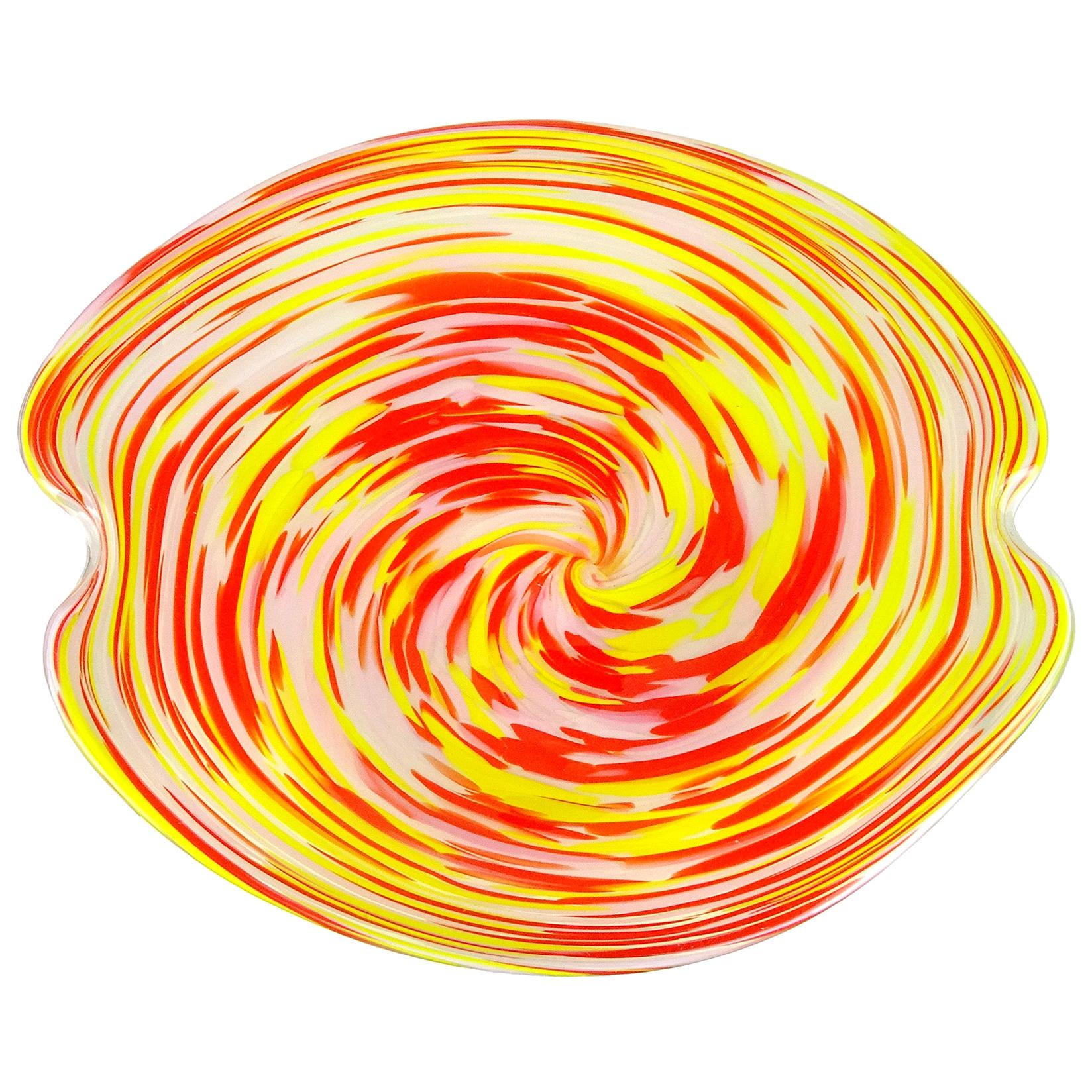 Fratelli Toso Murano Psychedelic Yellow Orange Opal Italian Art Glass Bowl