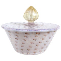 Fratelli Toso Murano Purple Pink Spots Gold Italian Art Glass Vanity Powder Box