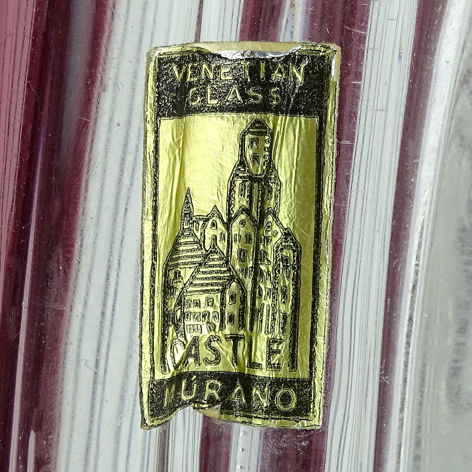 Vase à fleurs en verre d'art italien Fratelli Toso Murano à rayures violettes Bon état - En vente à Kissimmee, FL