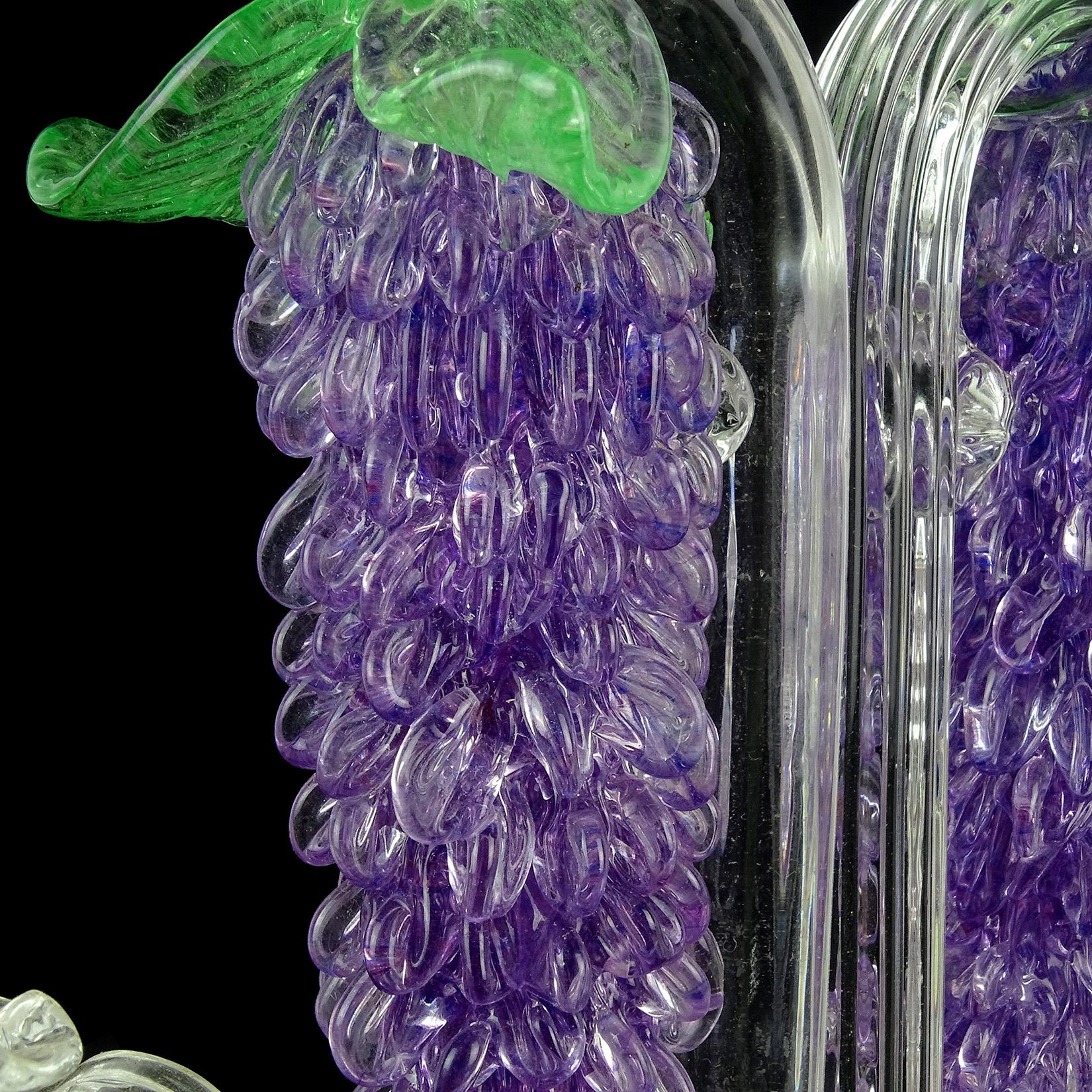 Fratelli Toso Murano Purple Wisteria Flower Italian Art Glass Double Candlestick In Good Condition In Kissimmee, FL