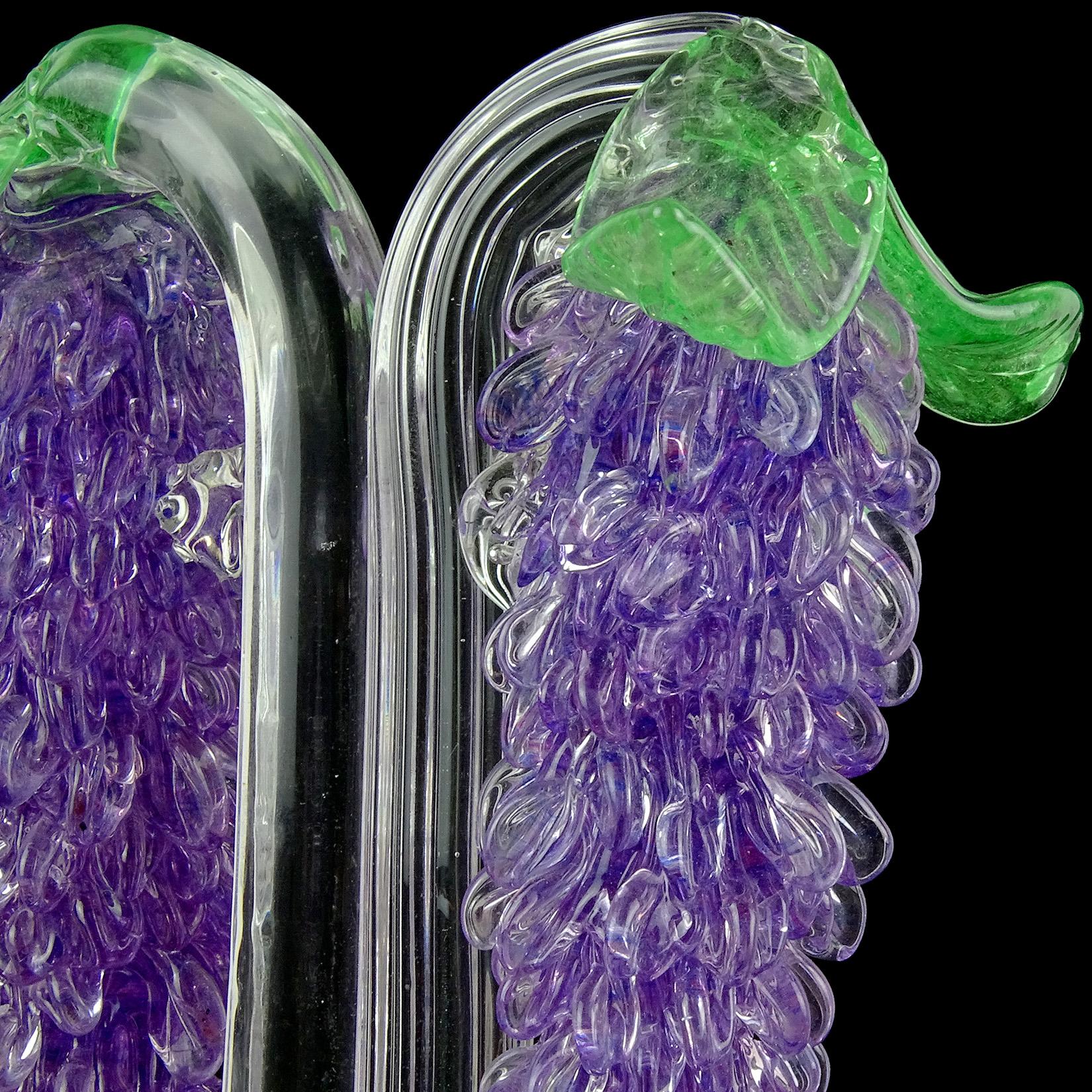 20th Century Fratelli Toso Murano Purple Wisteria Flower Italian Art Glass Double Candlestick