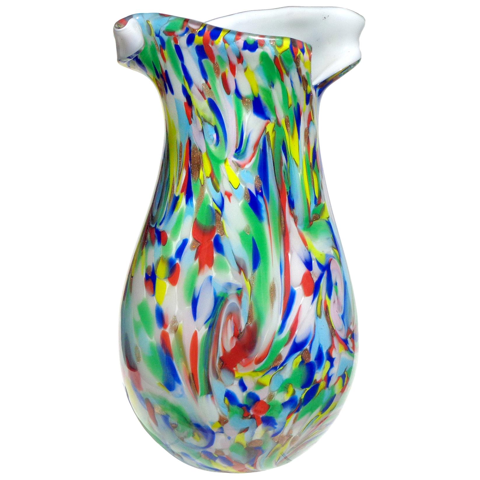 Fratelli Toso Murano Rainbow Color Swirl Italian Art Glass Flower Twist Rim Vase