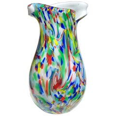 Fratelli Toso Murano Vaso di vetro artistico italiano a vortice color arcobaleno con bordo a tortiglione