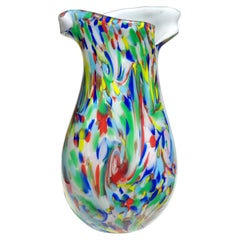Fratelli Toso Murano, vase en verre d'art italien à bord torsadé, couleur arc-en-ciel et tourbillon de fleurs
