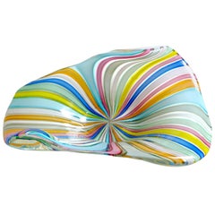 Bol en verre d'art italien Fratelli Toso Murano couleur arc-en-ciel rubans filigrana