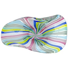 Fratelli Toso Murano Rainbow Colors Filigrana Ribbons Italian Art Glass Bowl