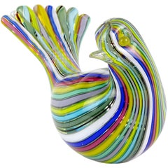 Fratelli Toso Murano Rainbow Filigrana Ribbons Italian Art Glass Bird Figurine