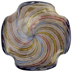 Fratelli Toso Murano Rainbow Ribbons Black Gold Flecks Italian Art Glass Bowl