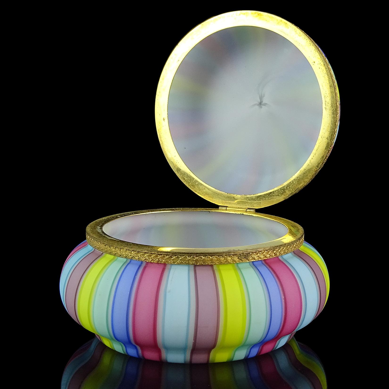 Hand-Crafted Fratelli Toso Murano Rainbow Ribbons Italian Art Glass Satin Vanity Jewelry Box