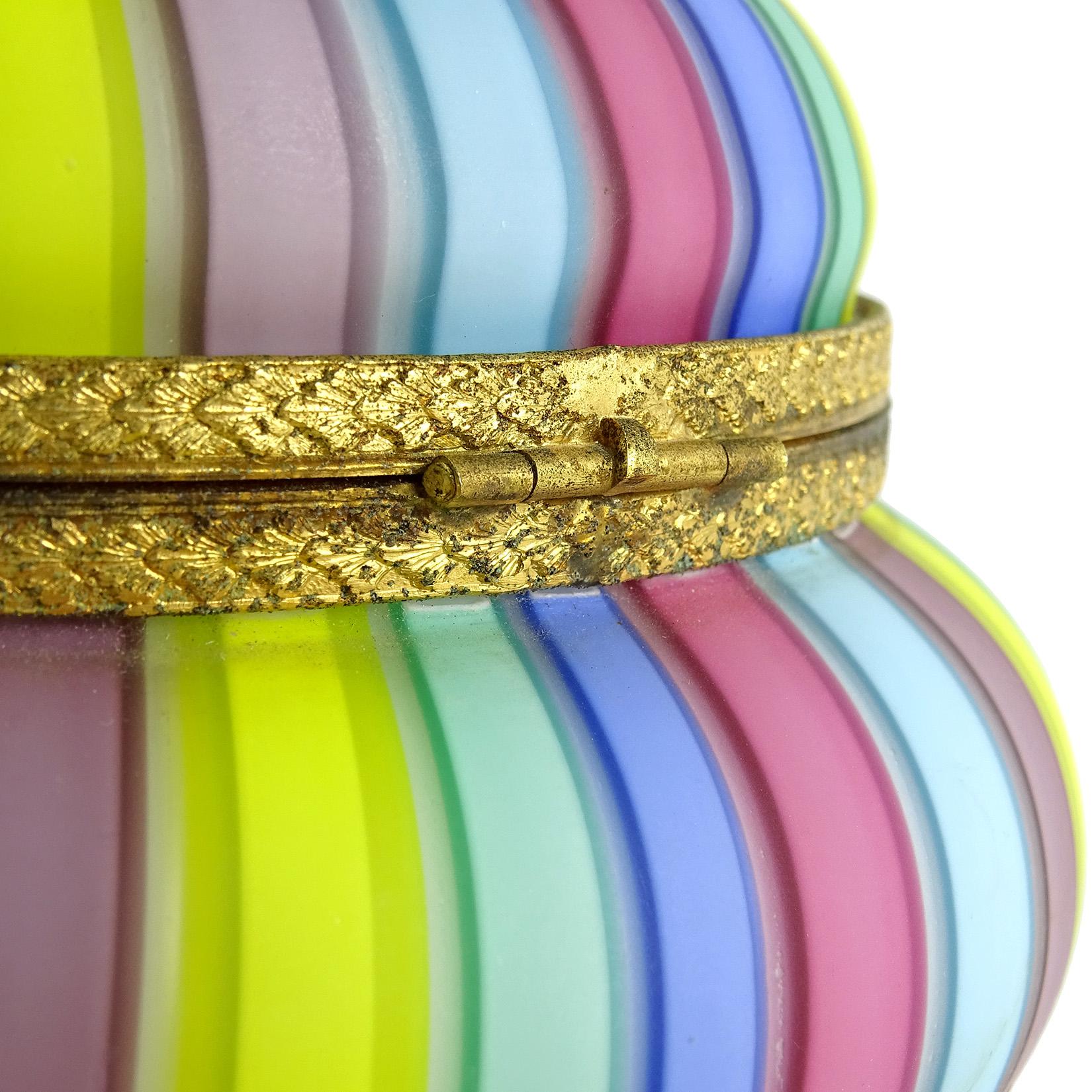 20th Century Fratelli Toso Murano Rainbow Ribbons Italian Art Glass Satin Vanity Jewelry Box