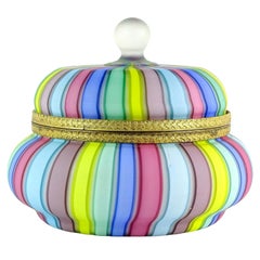 Fratelli Toso Murano Rainbow Ribbons Italian Art Glass Satin Vanity Jewelry Box