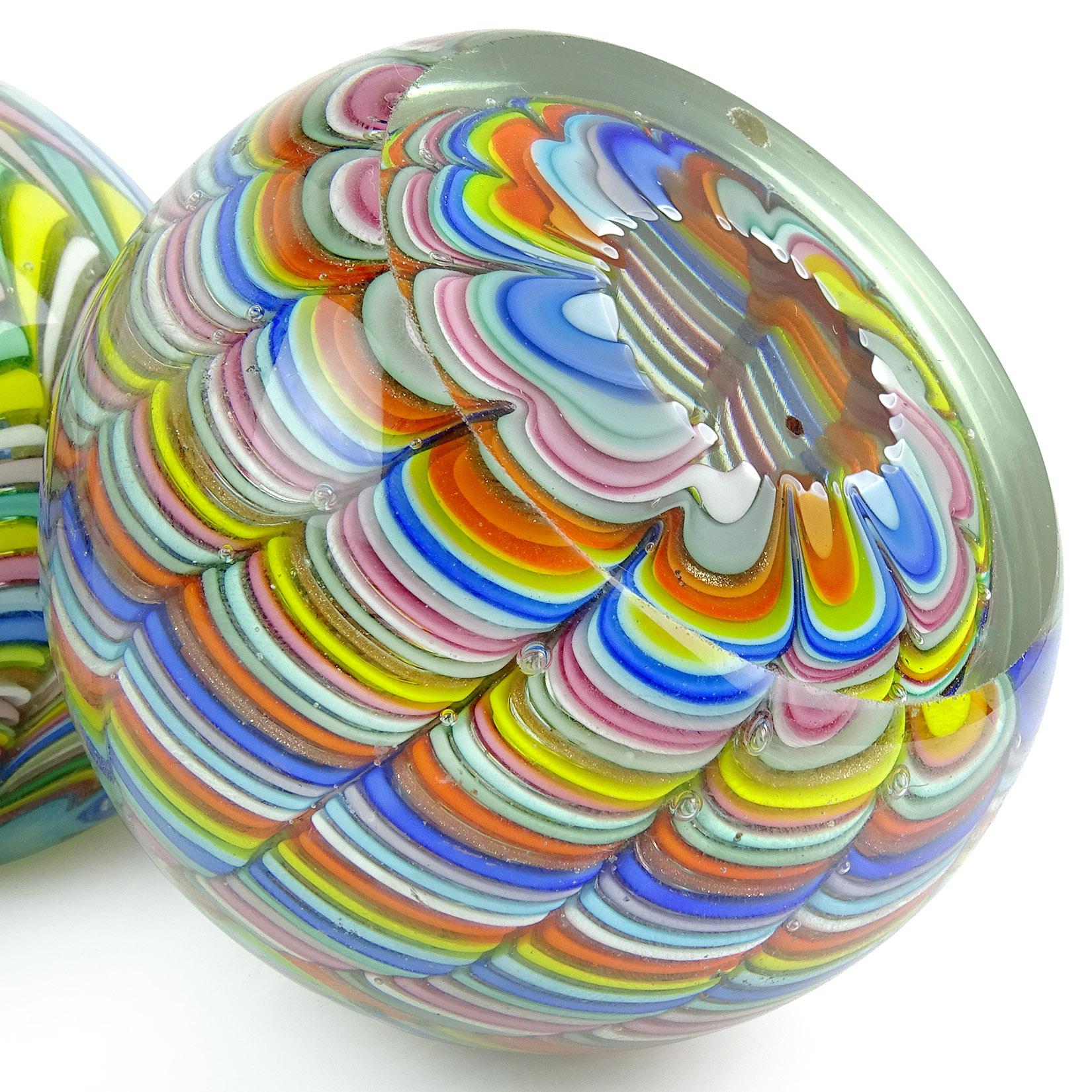 Fratelli Toso Murano Rainbow Stripes Ribbons Italian Art Glass Paperweights In Good Condition In Kissimmee, FL