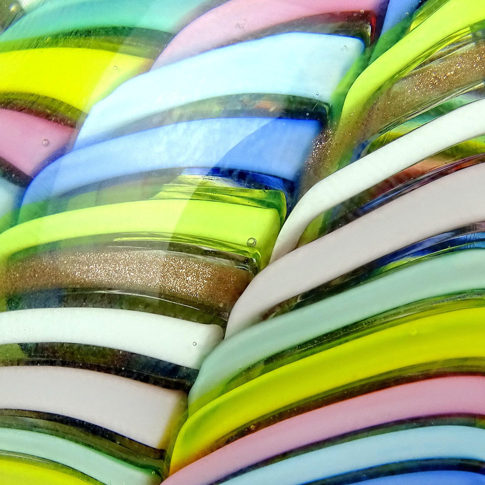 20th Century Fratelli Toso Murano Rainbow Stripes Ribbons Italian Art Glass Paperweights
