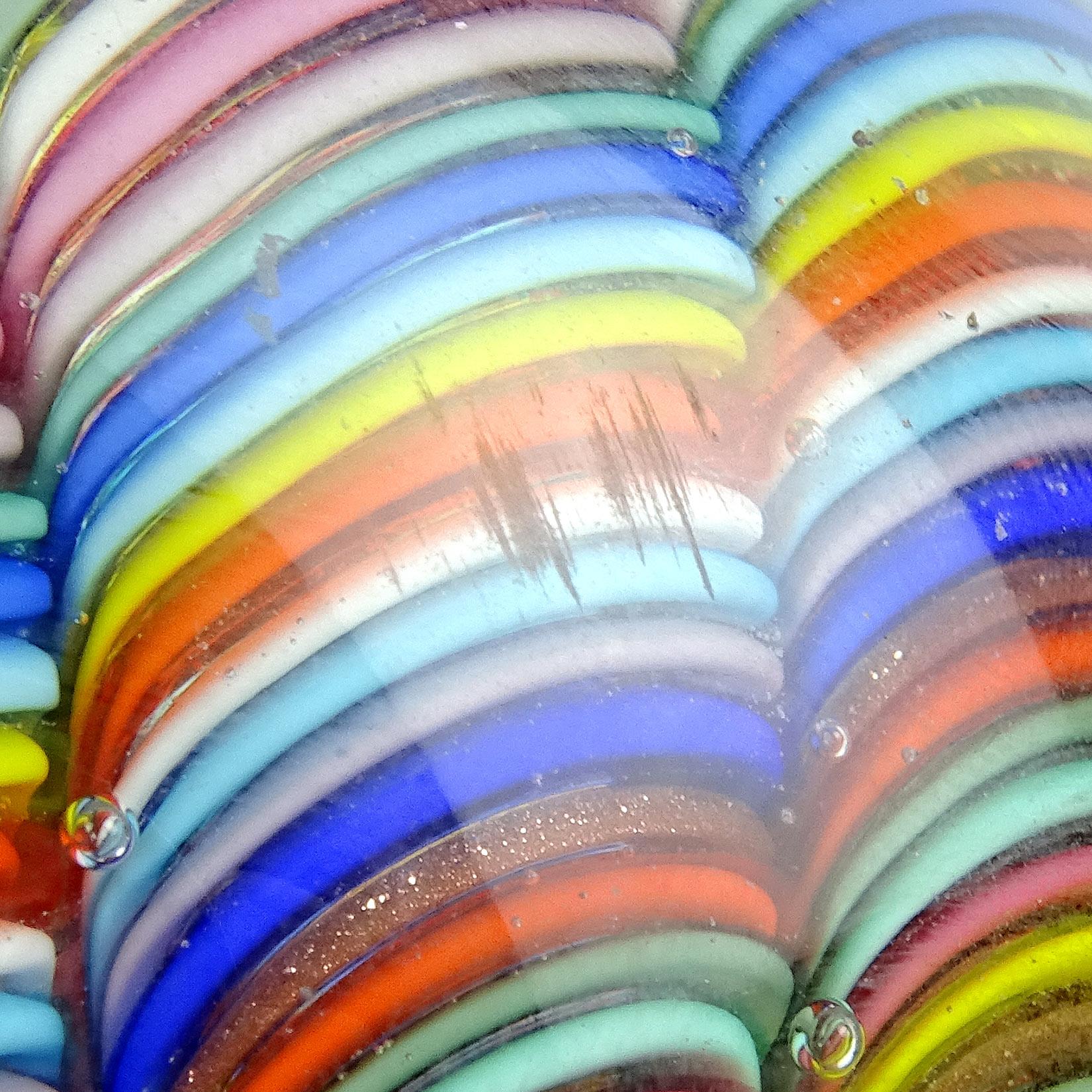 Fratelli Toso Murano Rainbow Stripes Ribbons Italian Art Glass Paperweights 2
