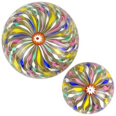 Fratelli Toso Murano Rainbow Stripes Ribbons Italian Art Glass Paperweights