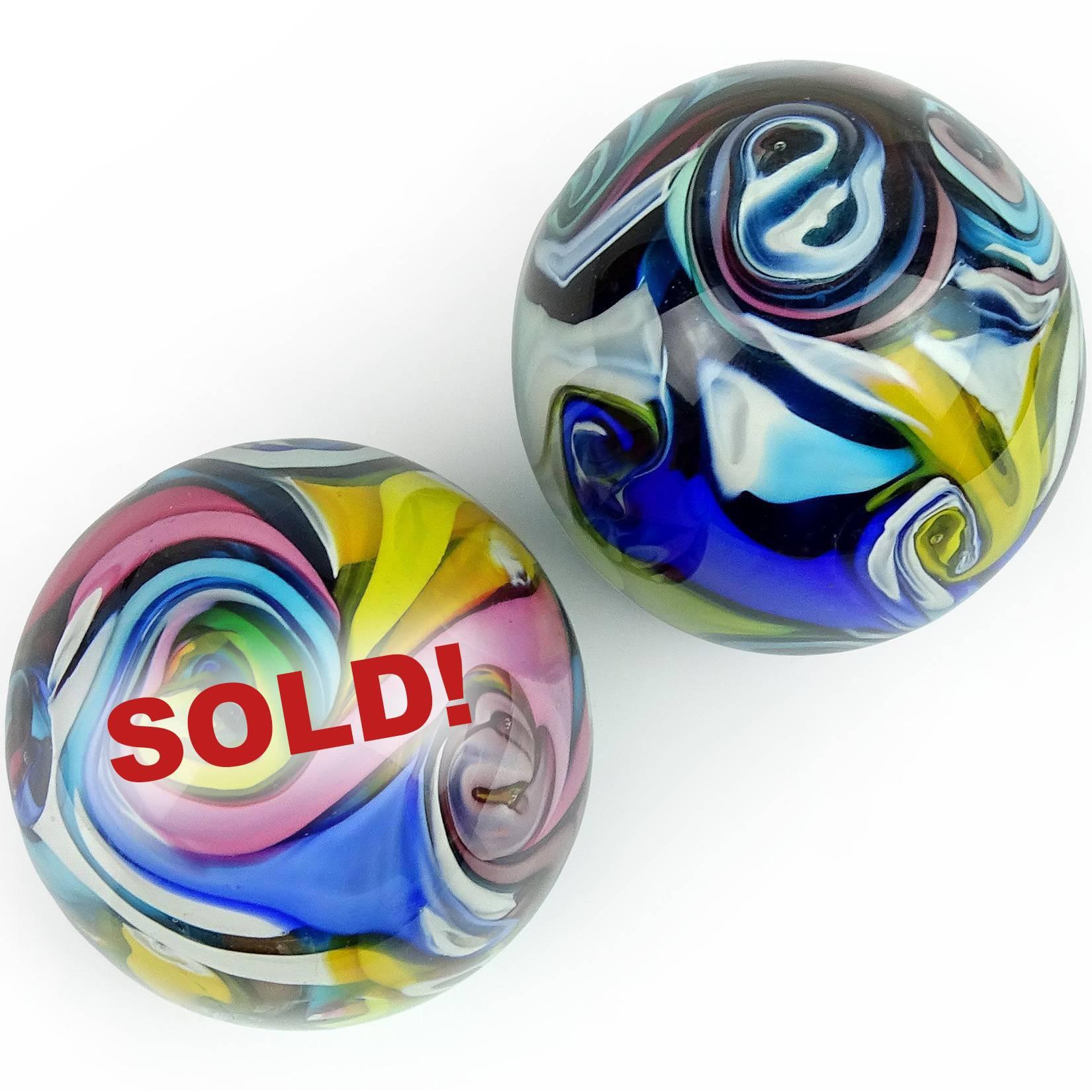 Light pink / yellow swirl has sold. Only 1 available.

Beautiful Murano handblown rainbow color swirls Italian art glass decorative paperweight. Documented to the Fratelli Toso company, in the 