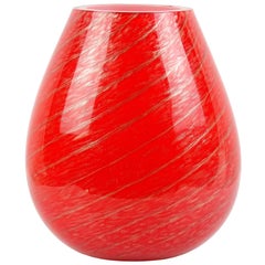 Vintage Fratelli Toso Murano Red Aventurine Candy Cane Italian Art Glass Flower Vase