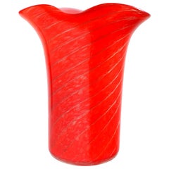 Vintage Fratelli Toso Murano Red Aventurine Candy Cane Italian Art Glass Flower Vase