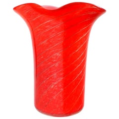 Fratelli Toso Murano Red Aventurine Candy Cane Italian Art Glass Flower Vase