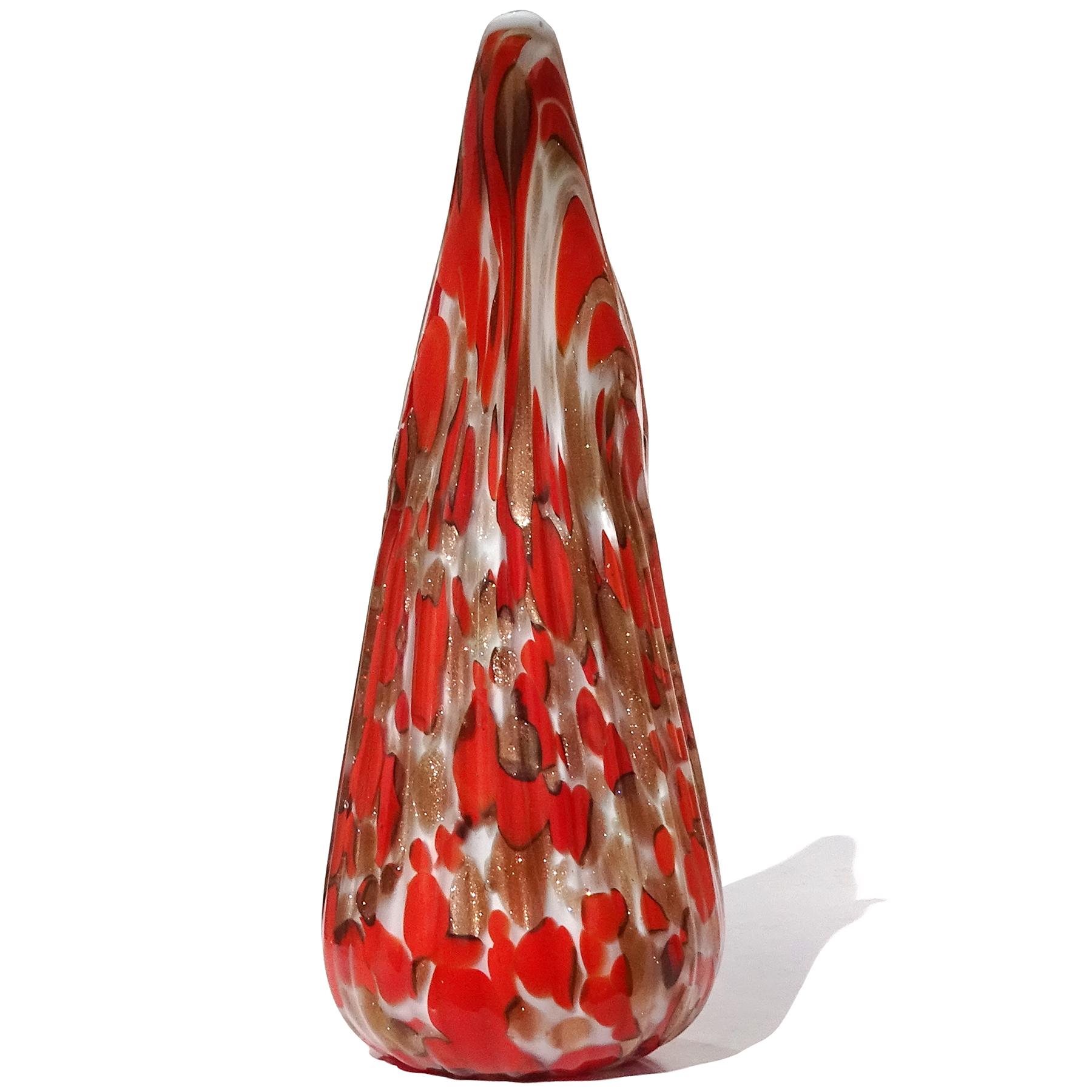 XX secolo Fratelli Toso Murano Vaso a fiori svasati in vetro artistico italiano con macchie di avventurina rossa in vendita