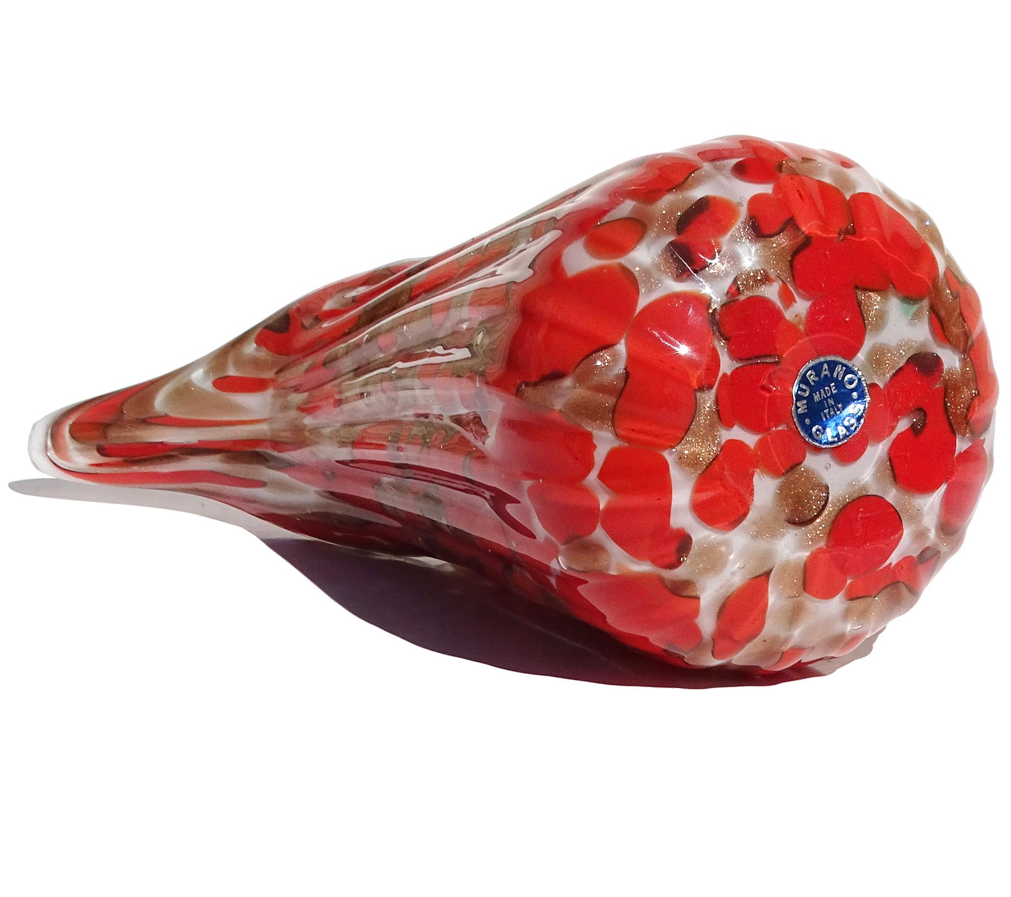 Fratelli Toso Murano Vaso a fiori svasati in vetro artistico italiano con macchie di avventurina rossa in vendita 2