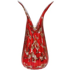 Fratelli Toso Murano Red Aventurine Flecks Italian Art Glass Flared Flower Vase