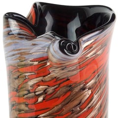Fratelli Toso Murano Red Blue Copper Aventurine Italian Art Glass Flower Vase