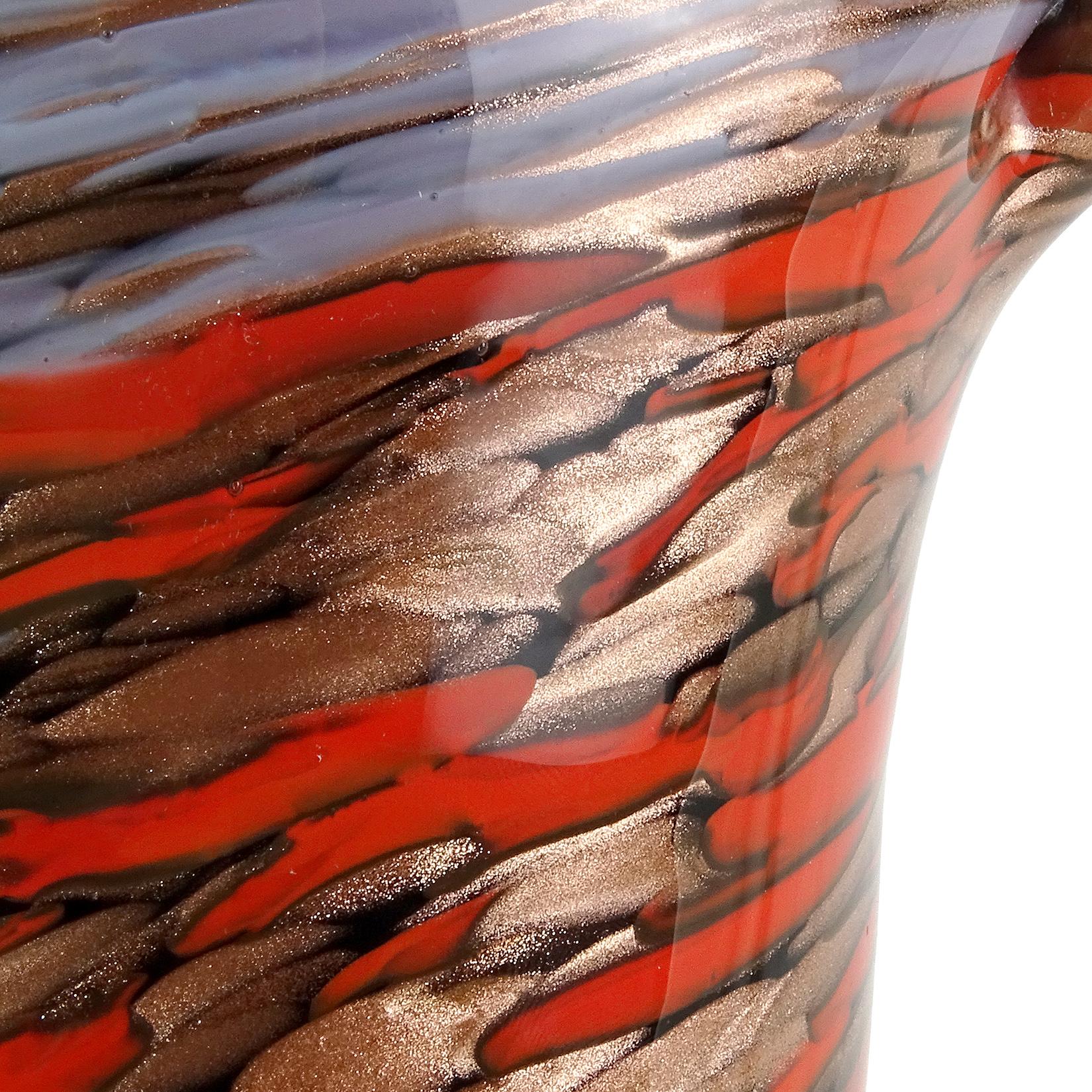 Italienische Aventurin-Blumenvase aus Murano-Kunstglas von Fratelli Toso in Rot und Blau aus Kupfer im Zustand „Gut“ im Angebot in Kissimmee, FL