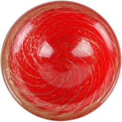Fratelli Toso Murano Red Copper Aventurine Swirl Italian Art Glass Inverted Bowl