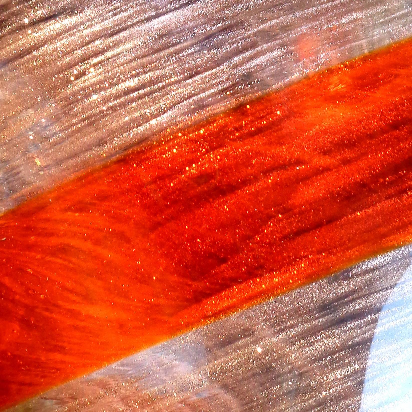 Hand-Crafted Fratelli Toso Murano Red Orange Stripe Aventurine Flecks Italian Art Glass Vase