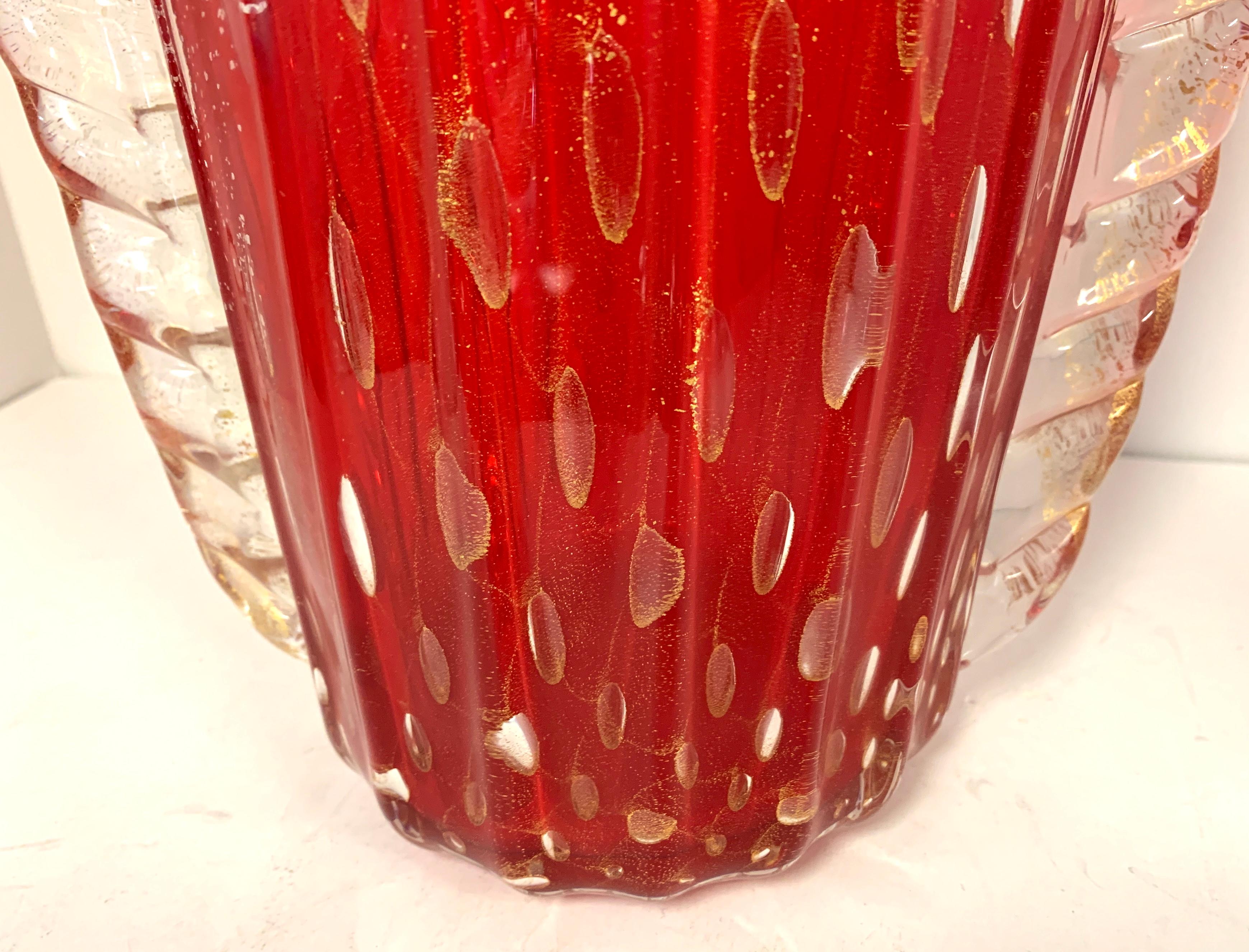 Italian Fratelli Toso Murano Red Vase