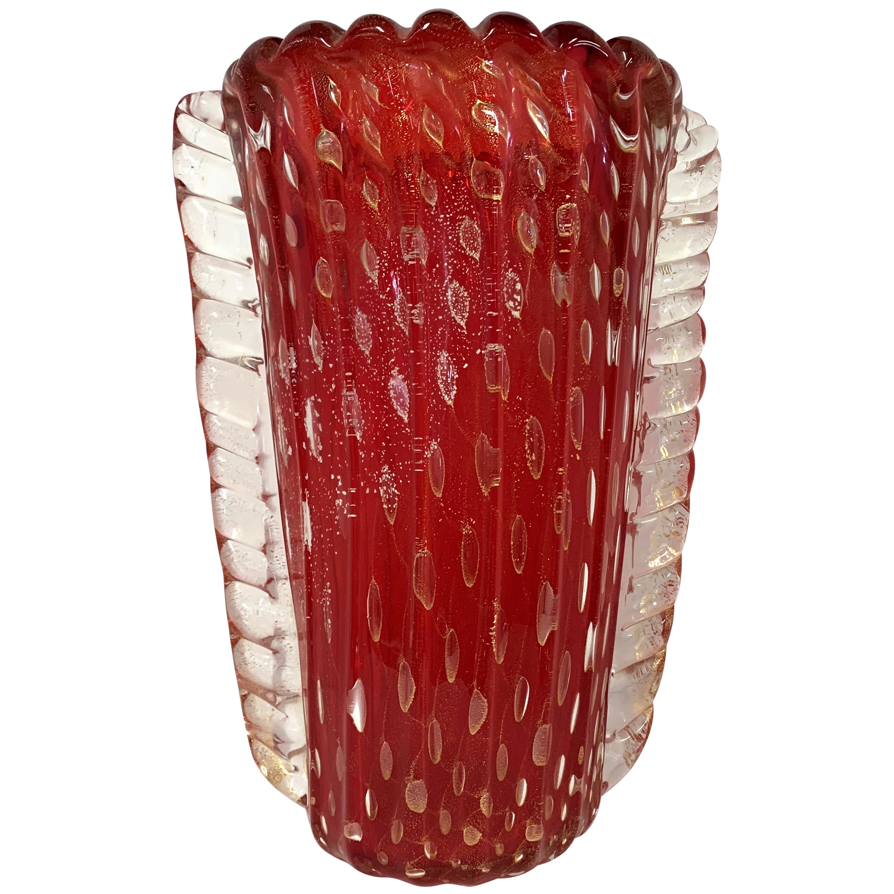 Fratelli Toso Murano Red Vase