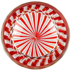 Fratelli Toso Murano Red White Ribbons Italian Art Glass Decorative Bowl Dish