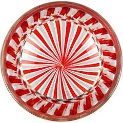 Fratelli Toso Murano Red White Ribbons Italian Art Glass Decorative Bowl Dish